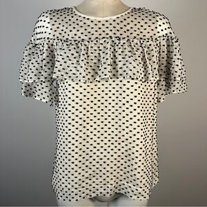 J. Crew Ivory and Black Polka Dot Ruffle Blouse 6
